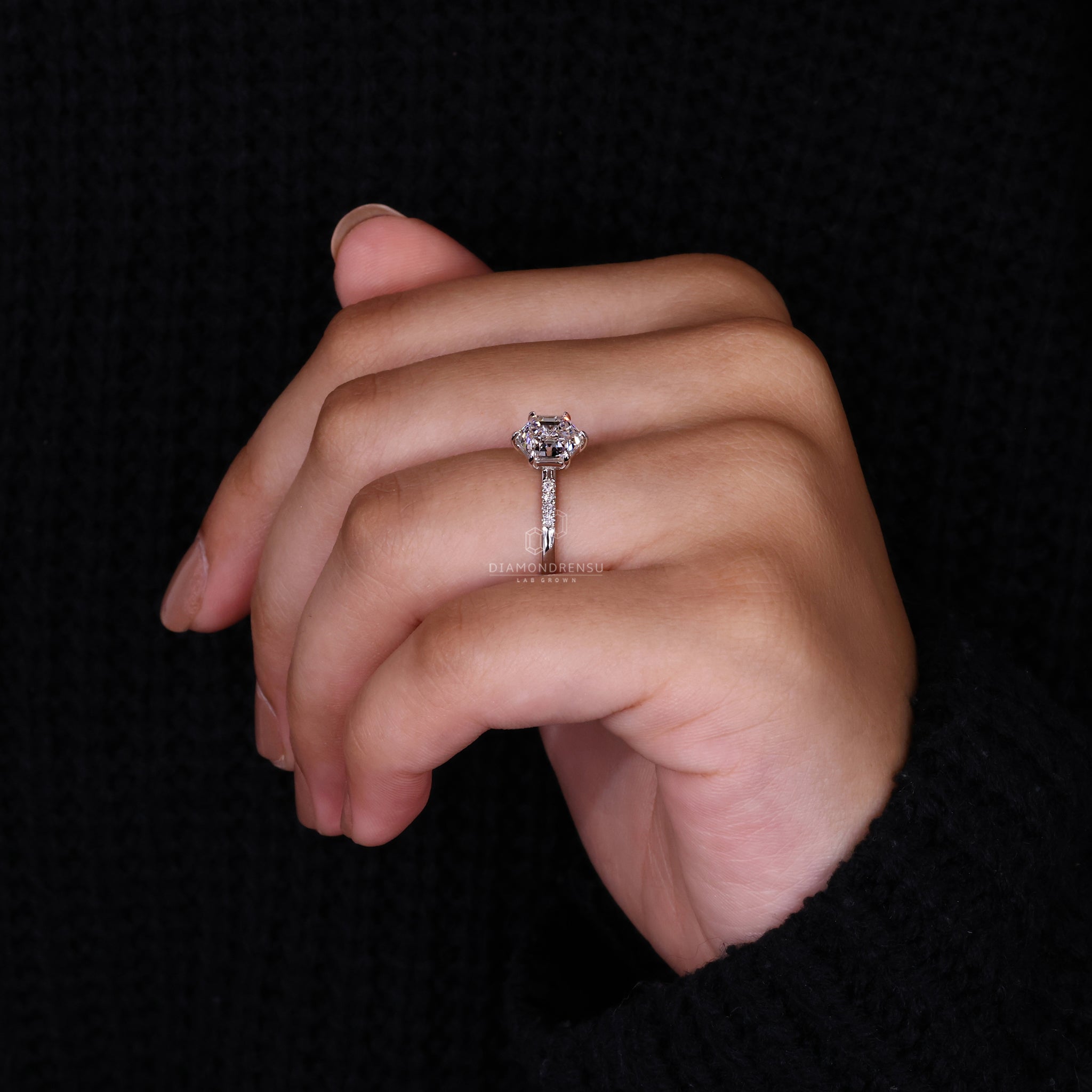 White gold engagement ring designed as hexagon ring.
