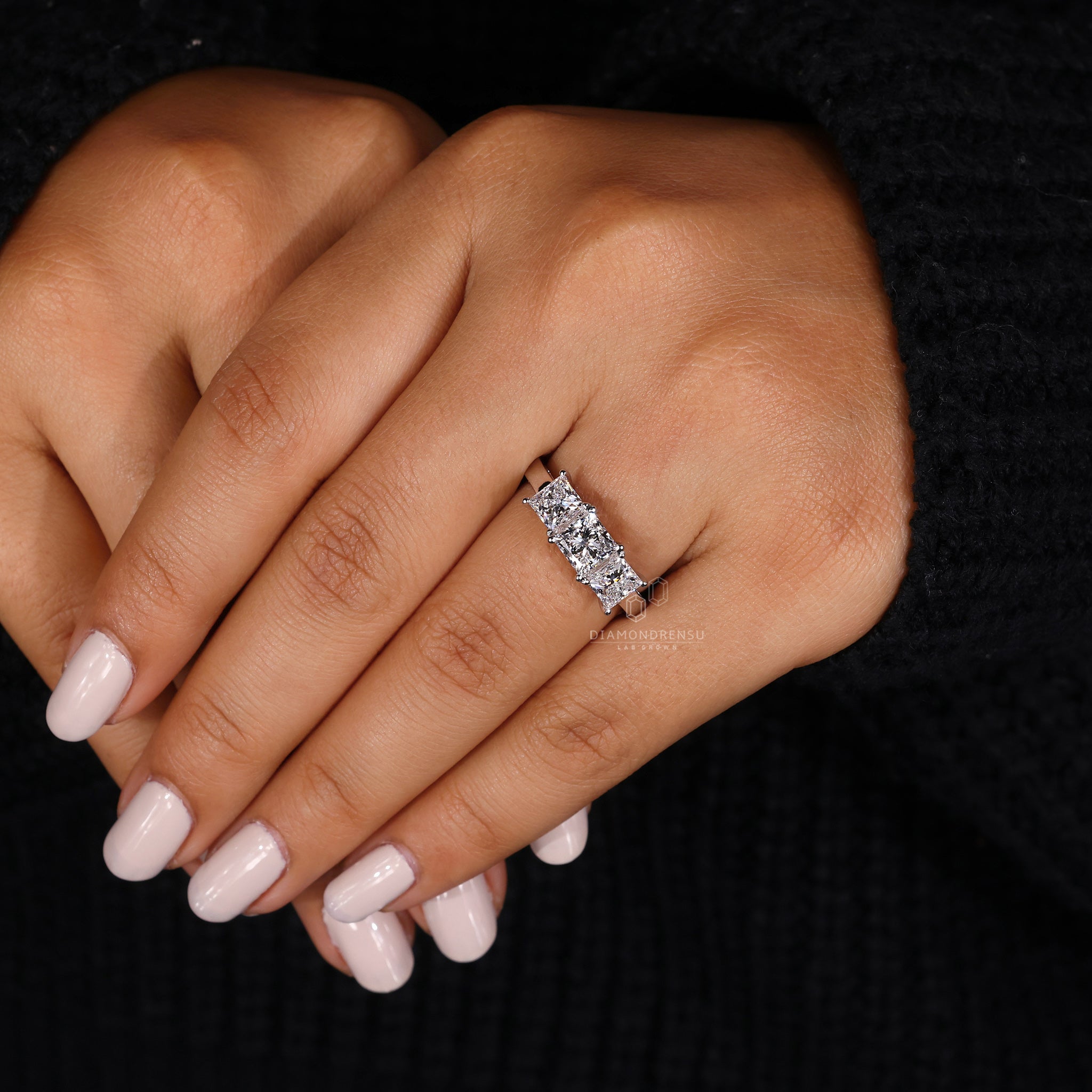 Diamondrensu UK engagement ring with handmade white gold finish
