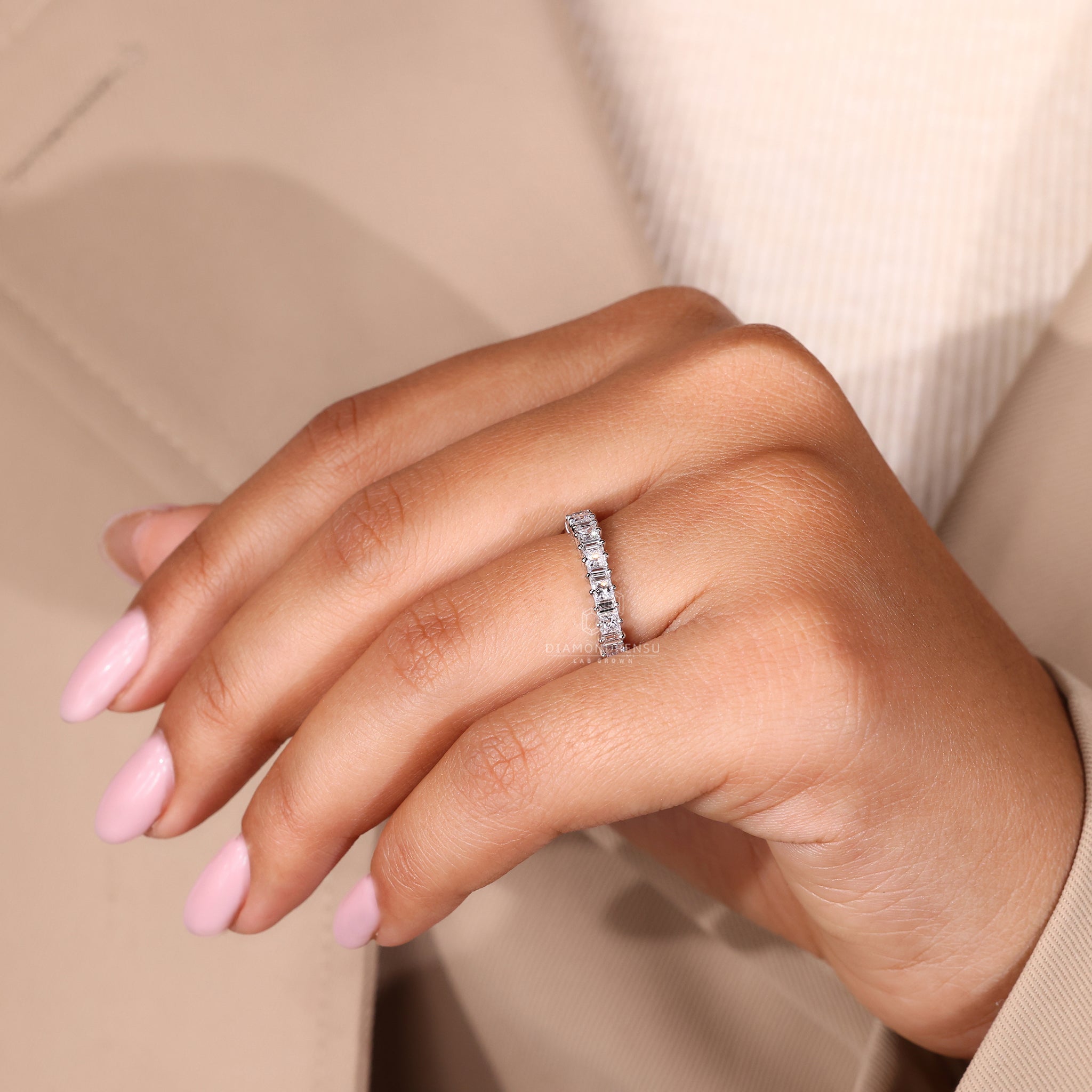 Half Eternity Wedding Band with baguette design
