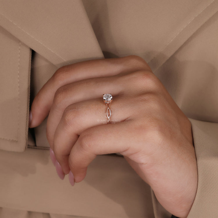 Lab diamond ring with hidden heart setting and hart shape prong design.
