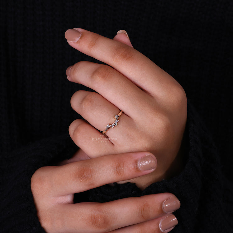 Curved tiara wedding band in gold.
