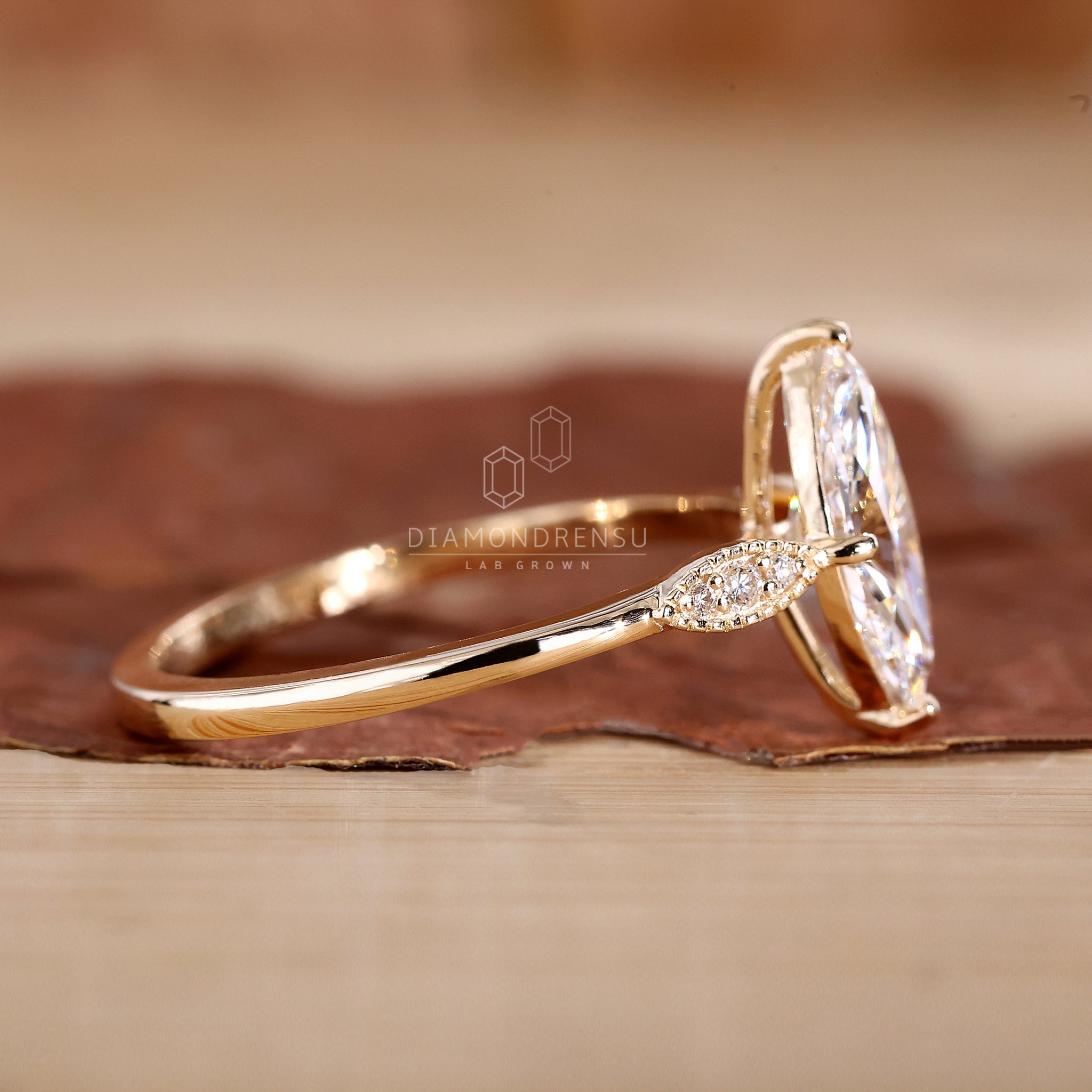 Yellow gold engagement ring marquise design.
