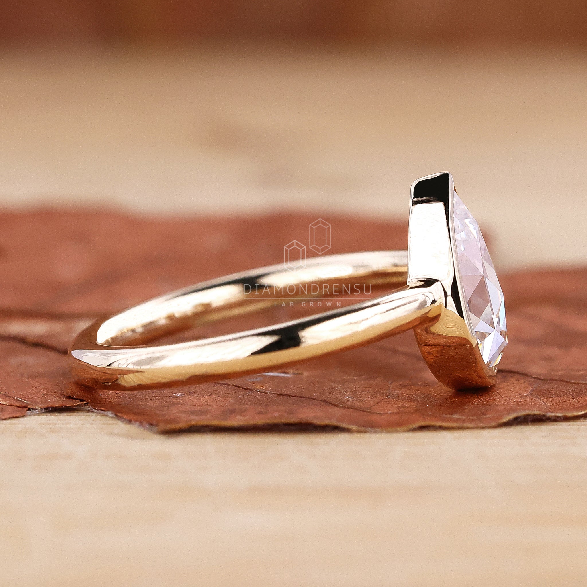 Yellow gold engagement ring with rose cut diamond
