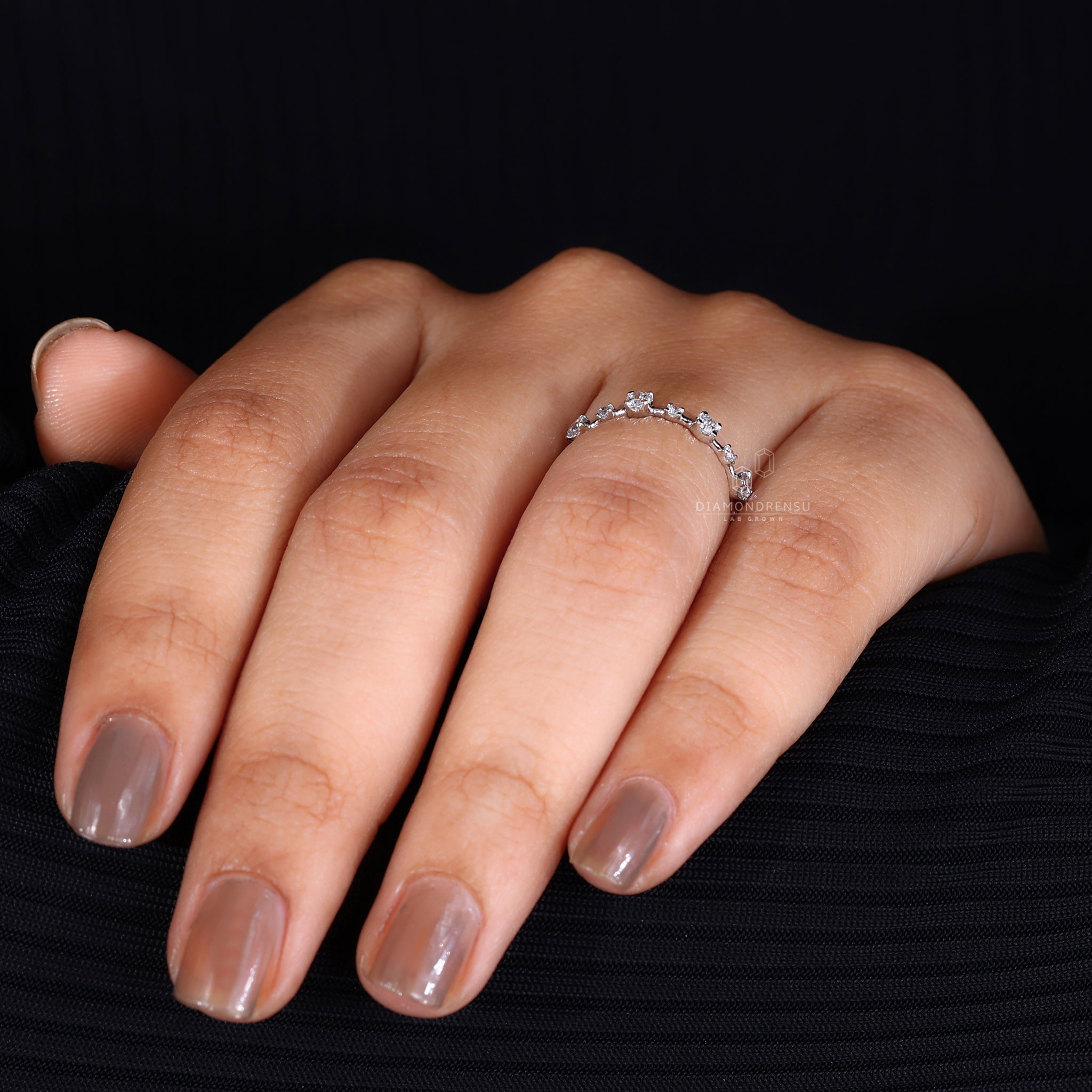 Diamondrensu UK white gold eternity wedding band with pave setting
