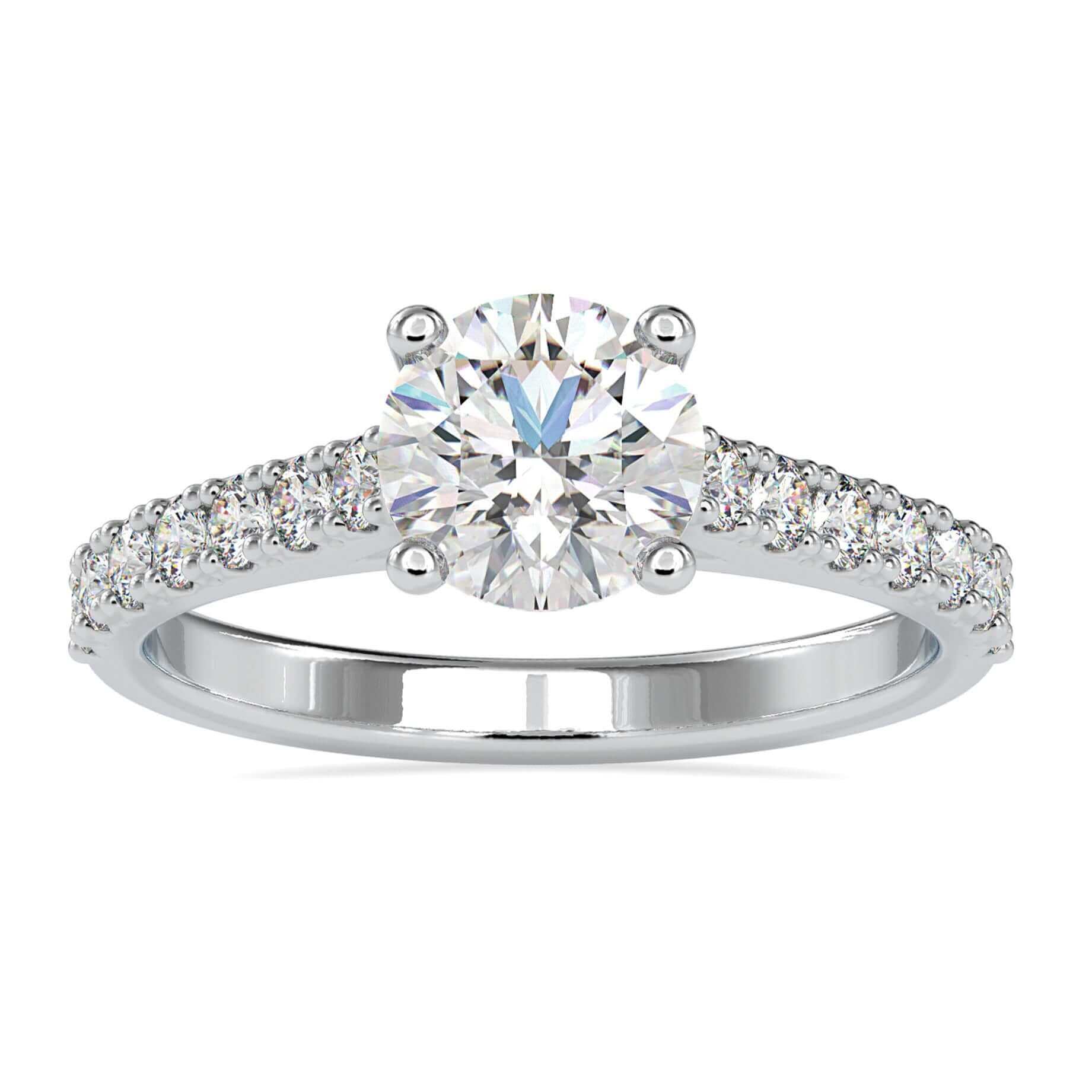 1.60 TCW Round Cut Chathedral Pave Set Moissanite Engagement Ring