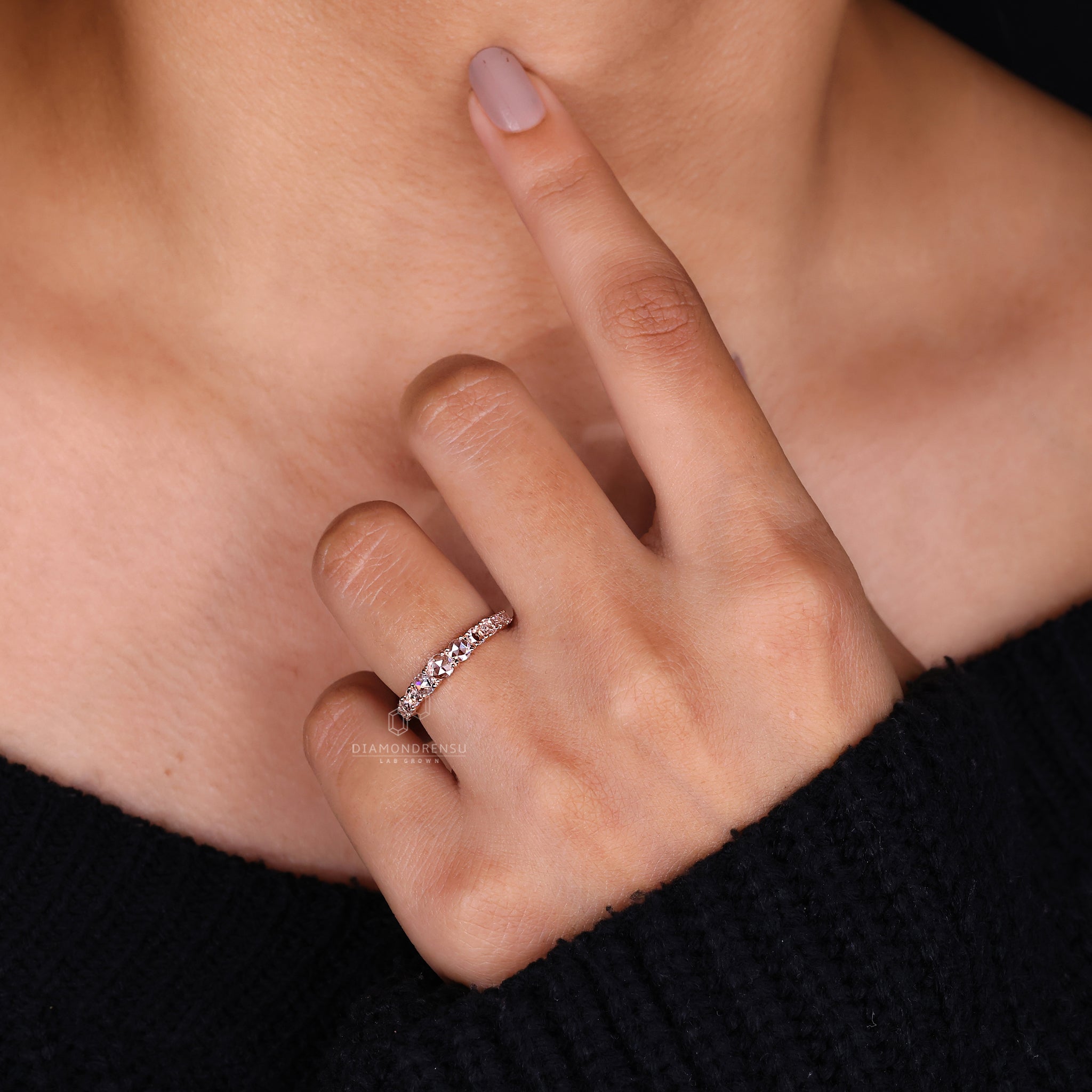 Half eternity wedding ring with rose cut diamonds.
