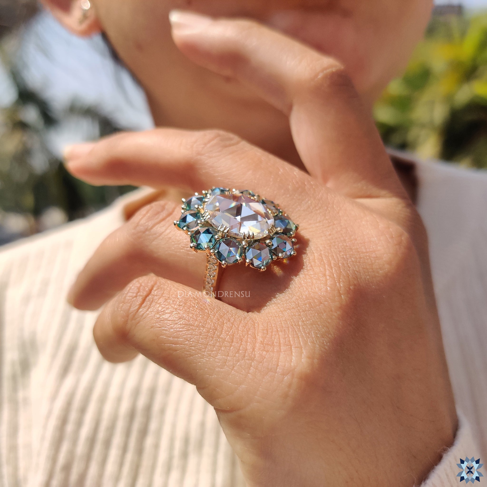 Custom engagement ring with round rose cut engagement ring
