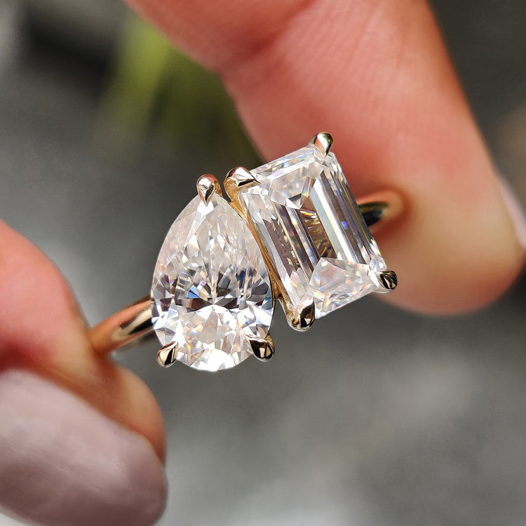 Toi Et Moi Engagement Ring with yellow gold ring
