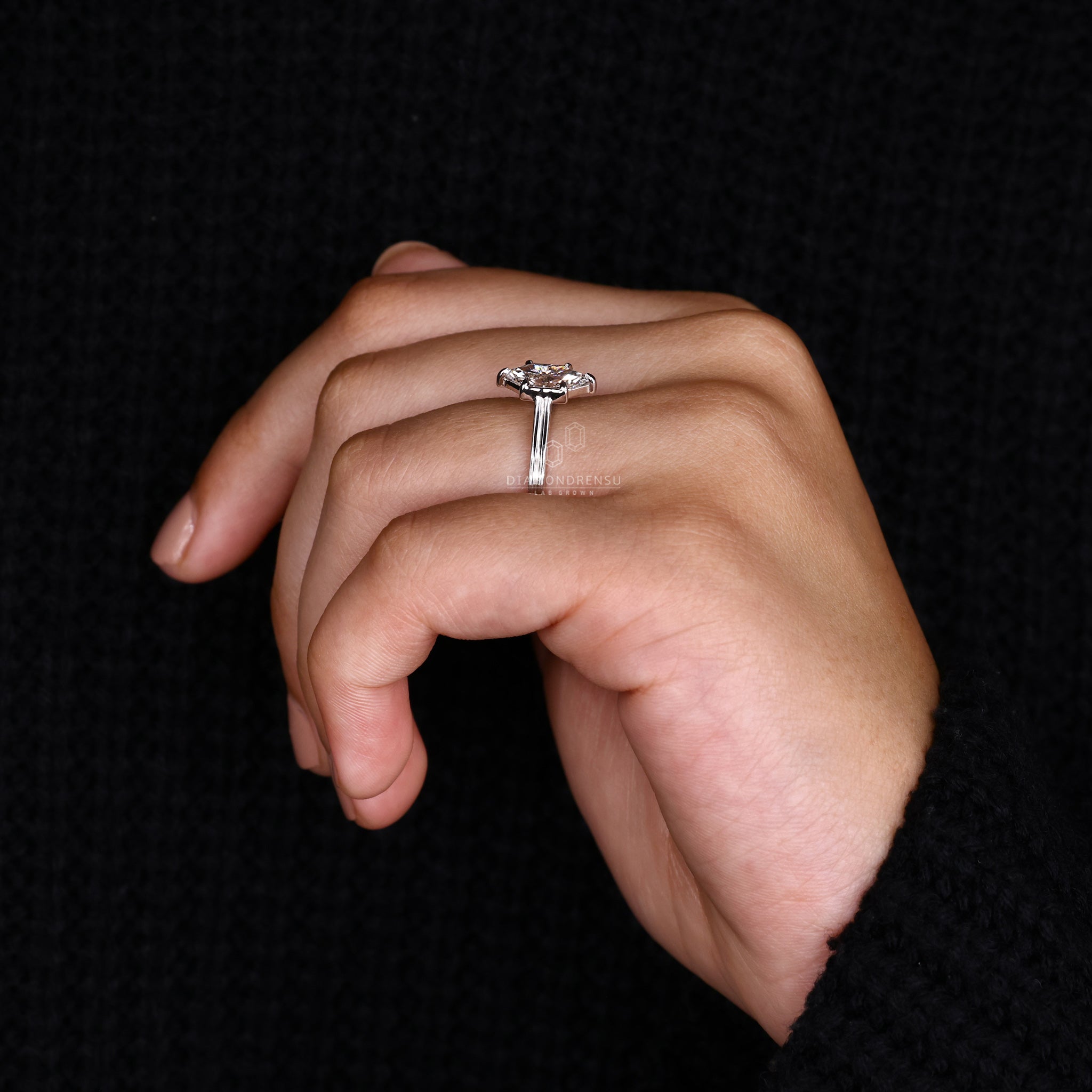 Prong setting used in unique engagement ring.
