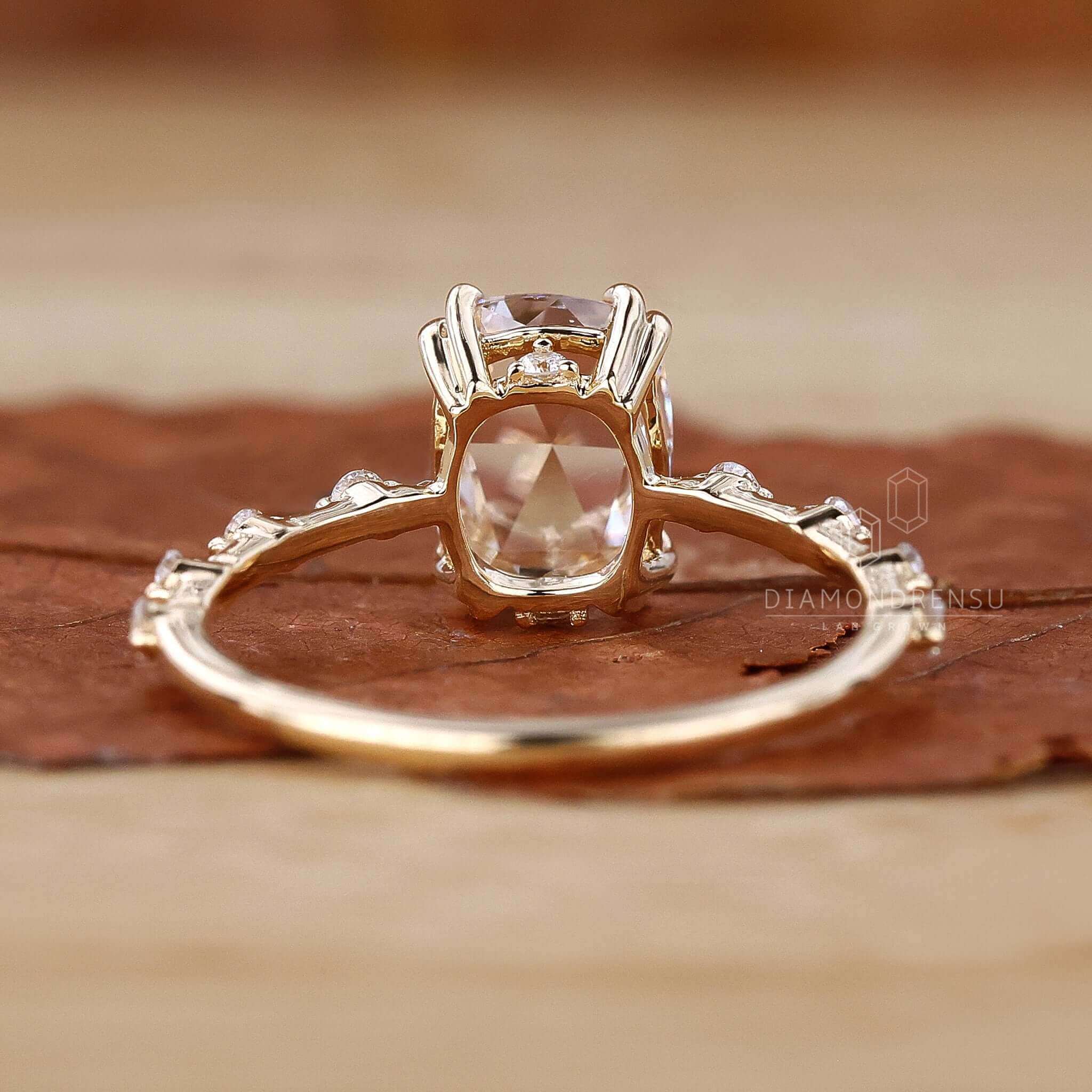 Elongated cushion cut ring crafted for an elegant engagement.