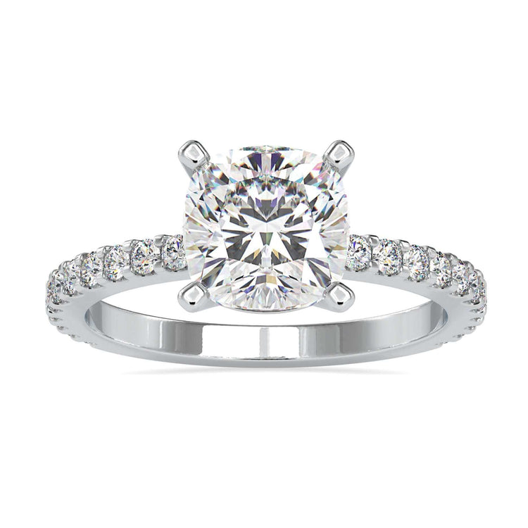 Buy engagement ring with cushion and round cut diamonds.
