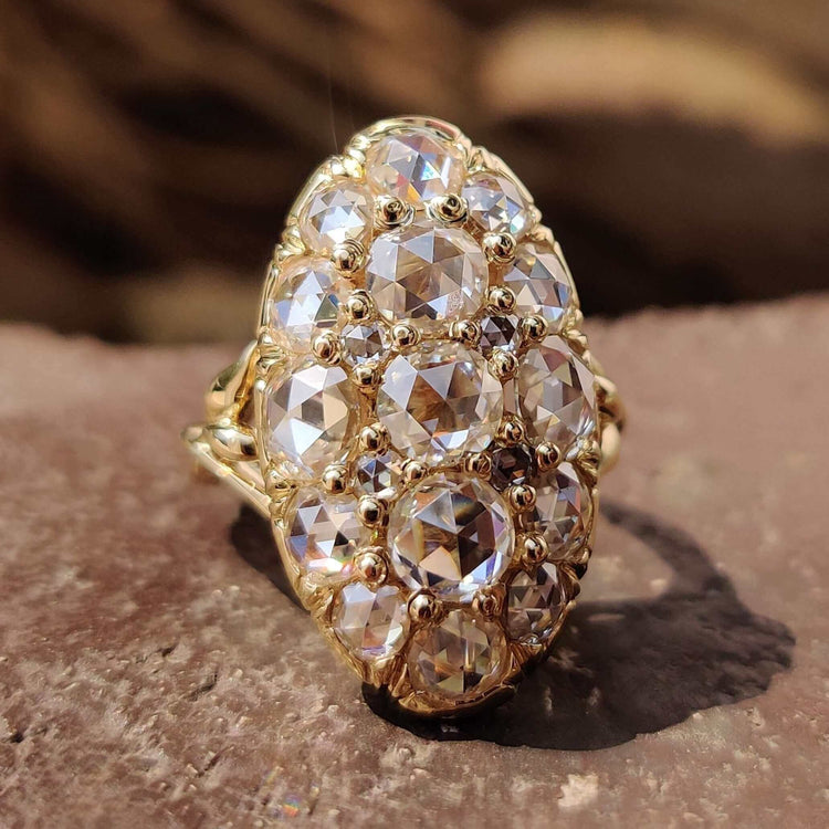 Victorian style ring with round rose cut stone.
