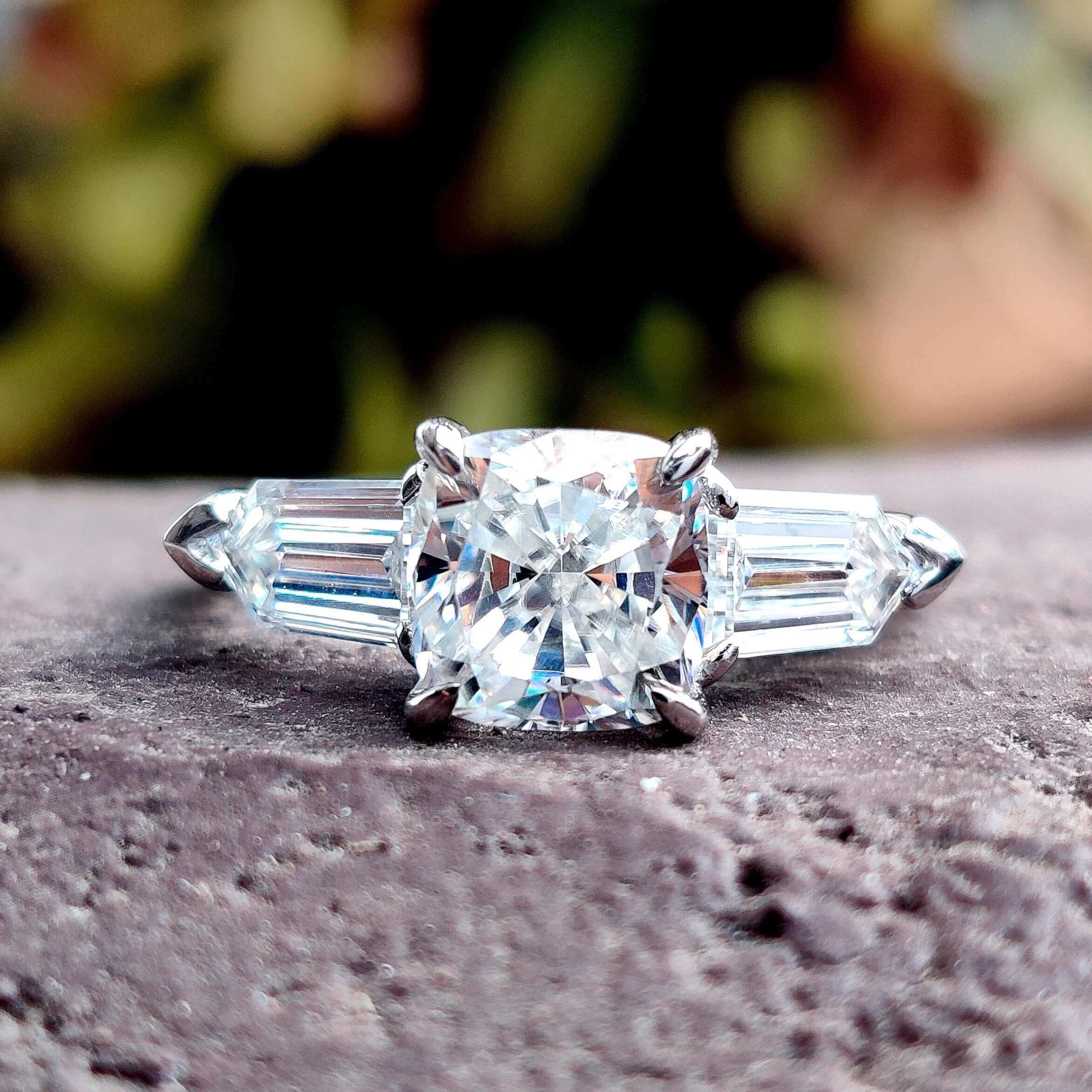 Three Stone Engagement Ring featuring a 3 stone moissanite ring with a stunning design.