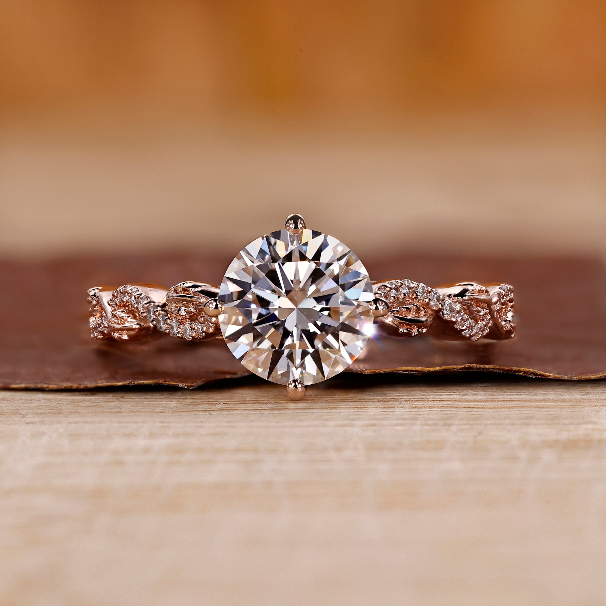 Twisted Pave Engagement Ring with rose gold ring
