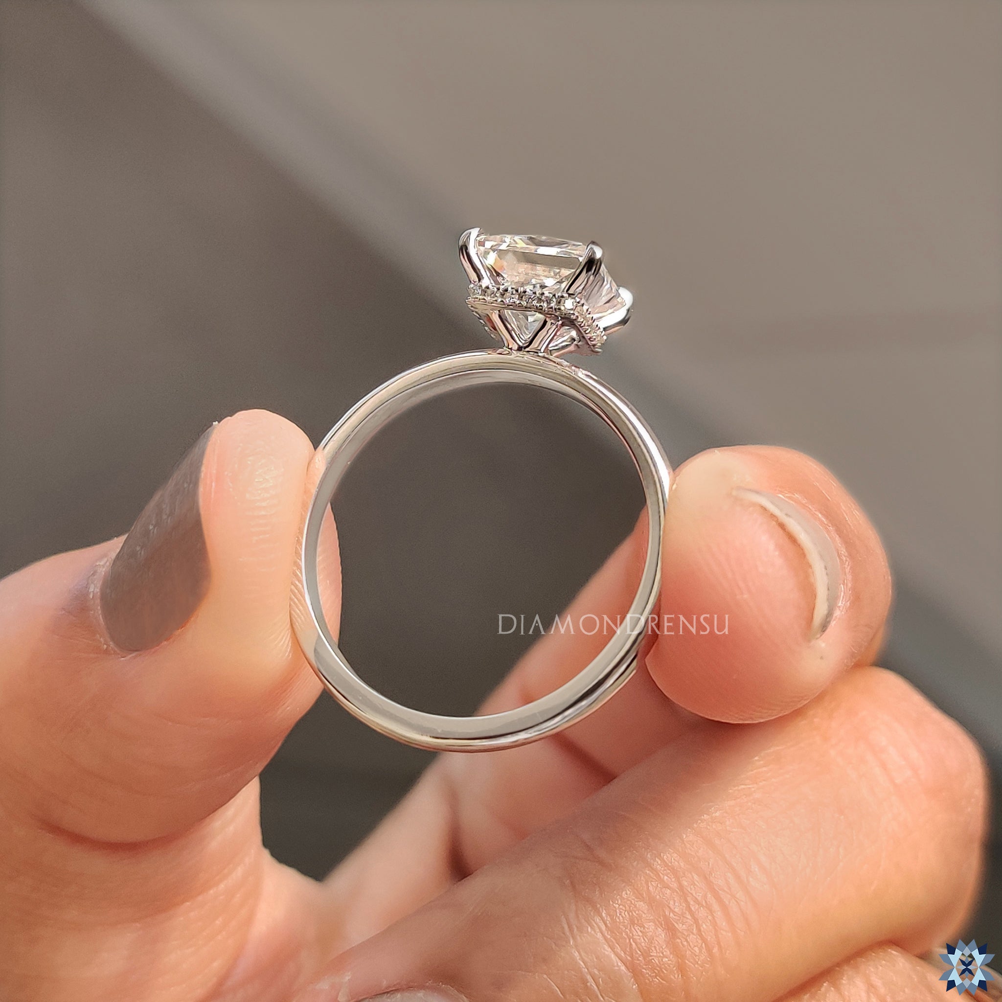 Hidden halo engagement ring in moissanite ring style

