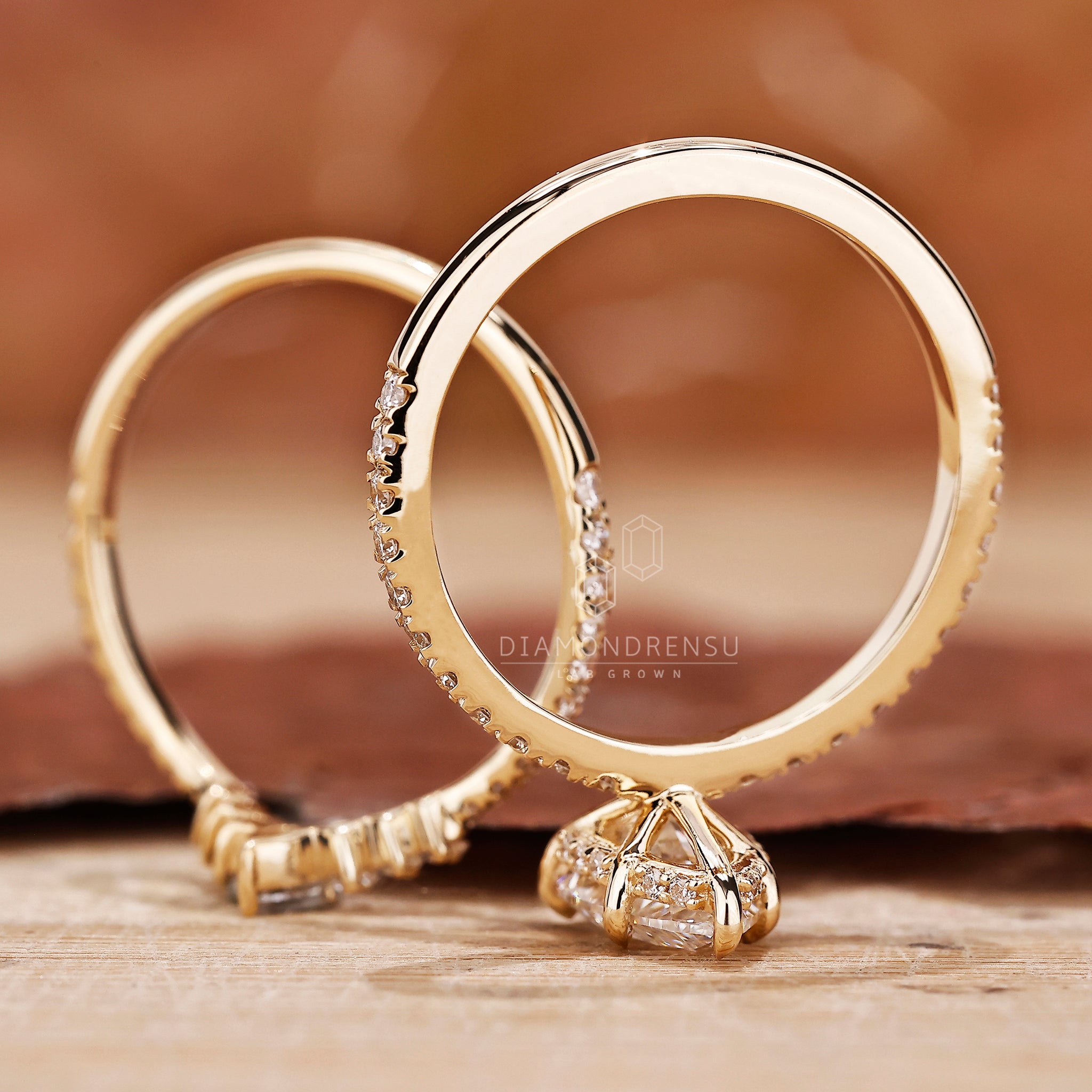 Chevron style wedding band with pear ring.
