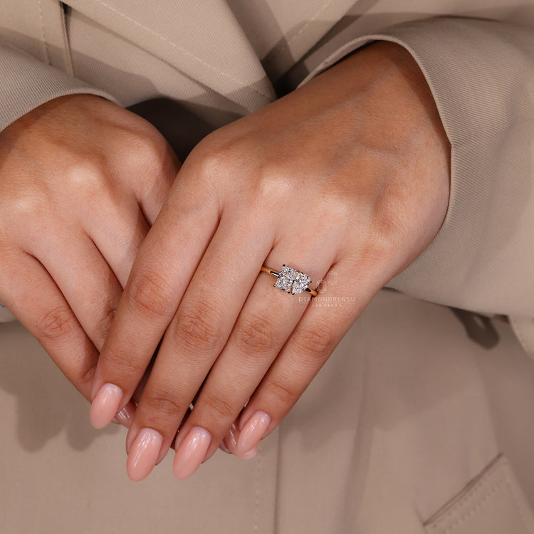 Lab grown diamond engagement ring in two stone ring finish.