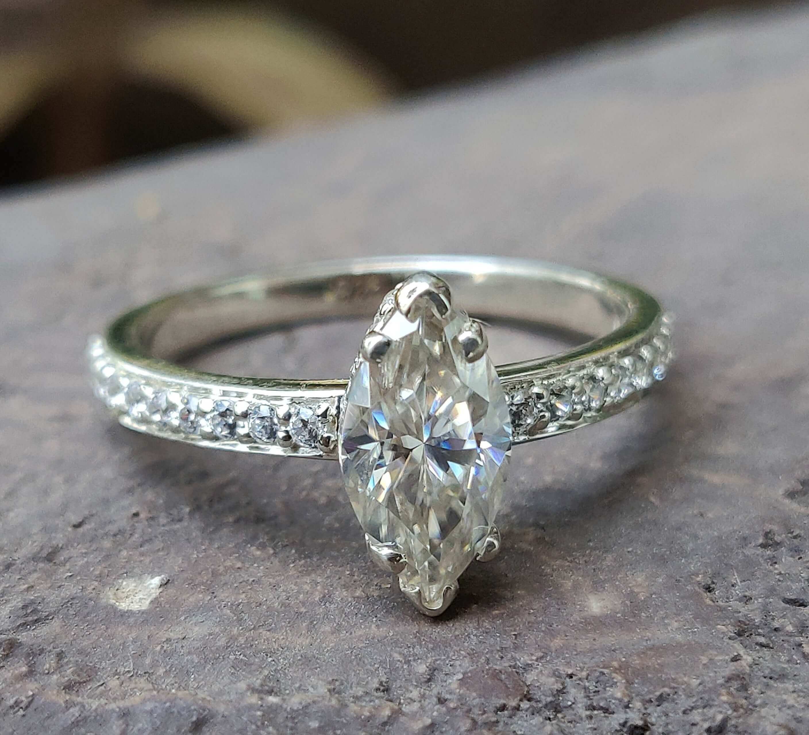 Marquise Moissanite Ring with stunning marquise cut ring design.