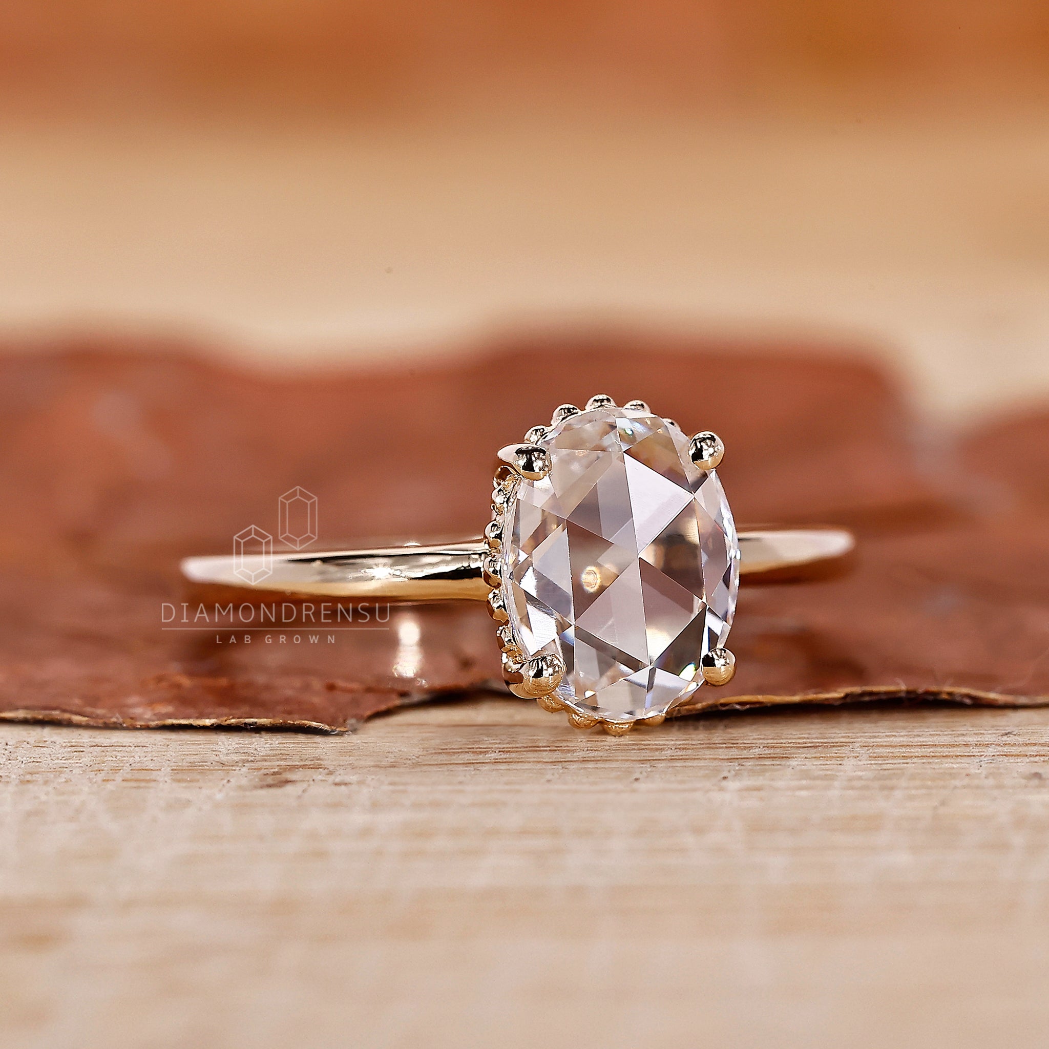 Oval rose cut diamond ring with Lab Grown Diamond
