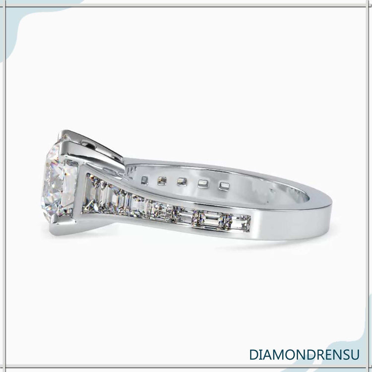 Buy engagement ring with round diamond and custom band.
