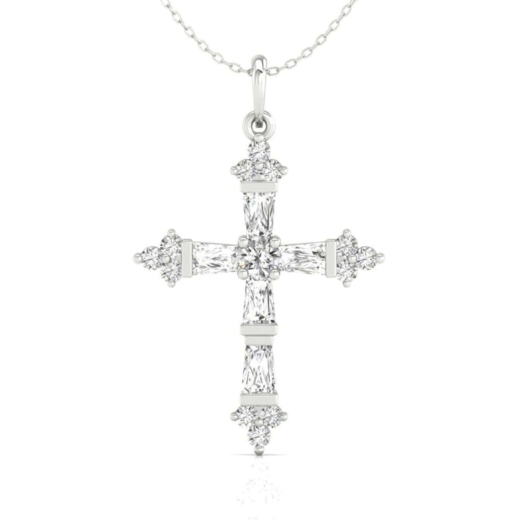 Cross pendant with bar setting and round diamond centre.
