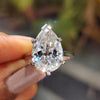 Pear Rensu cut engagement ring with 5.17 carat moissanite in white gold solitaire setting.
