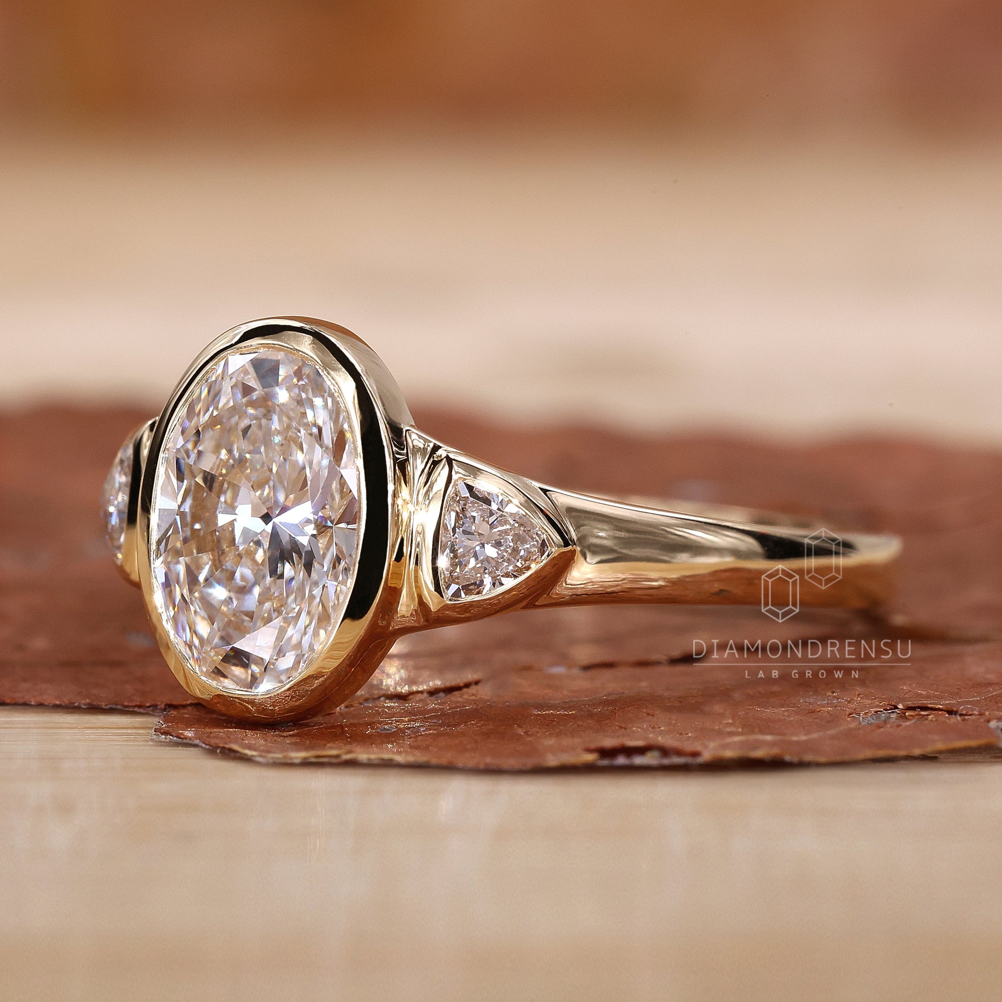 Three Stone Engagement Ring with sparkling diamonds for a classic look.