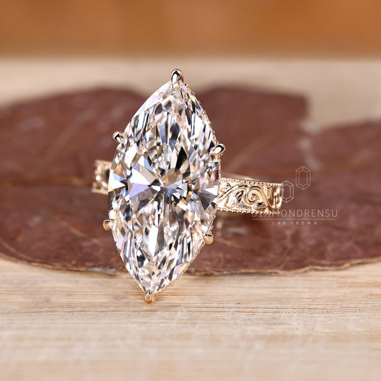 IGI certified marquise diamond ring with milgrain setting