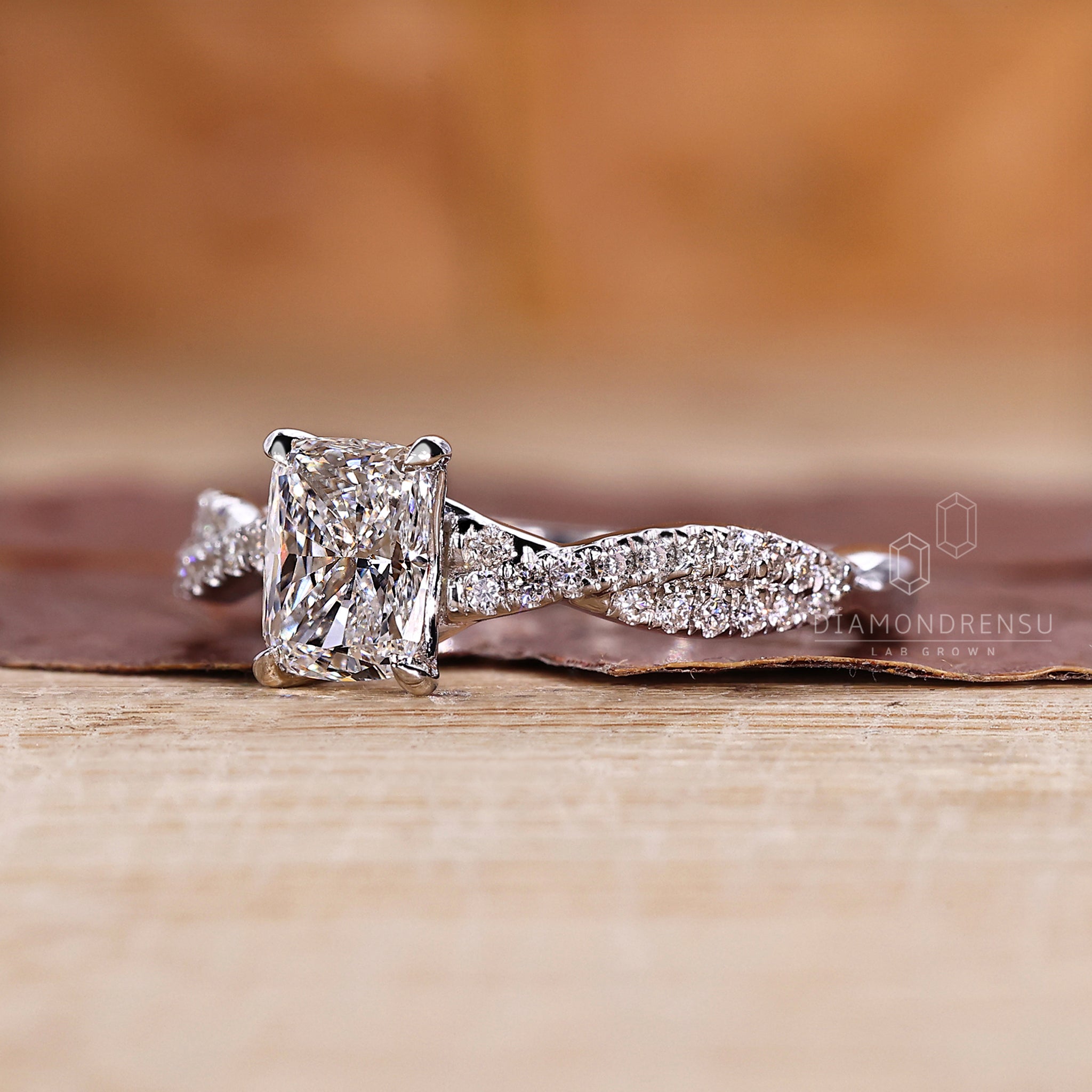 IGI certified elongated cushion diamond engagement ring