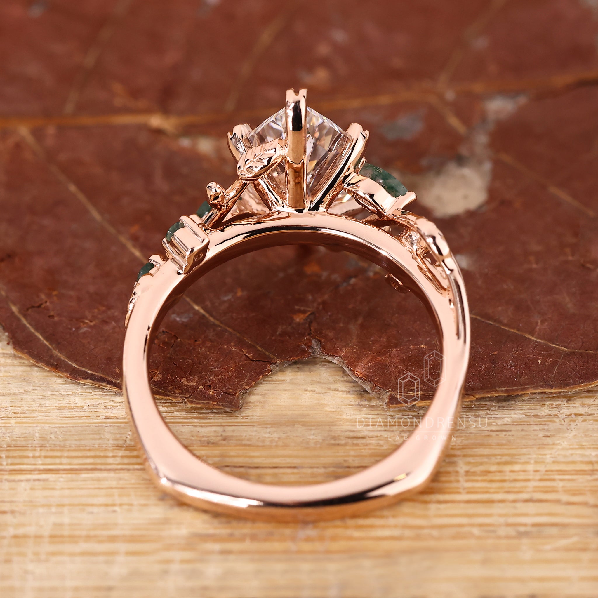 Lab grown diamond ring with nature inspired pave setting