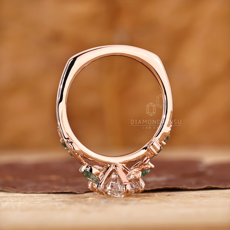 Leaf style pave ring with lab grown diamond