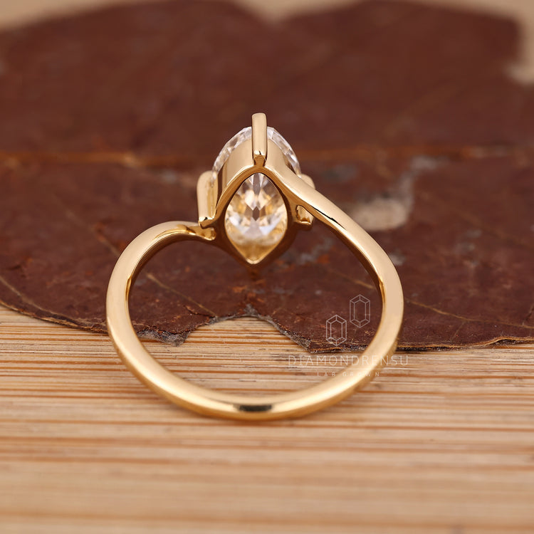 Marquise old european cut diamond ring with IGI certified lab grown diamond.