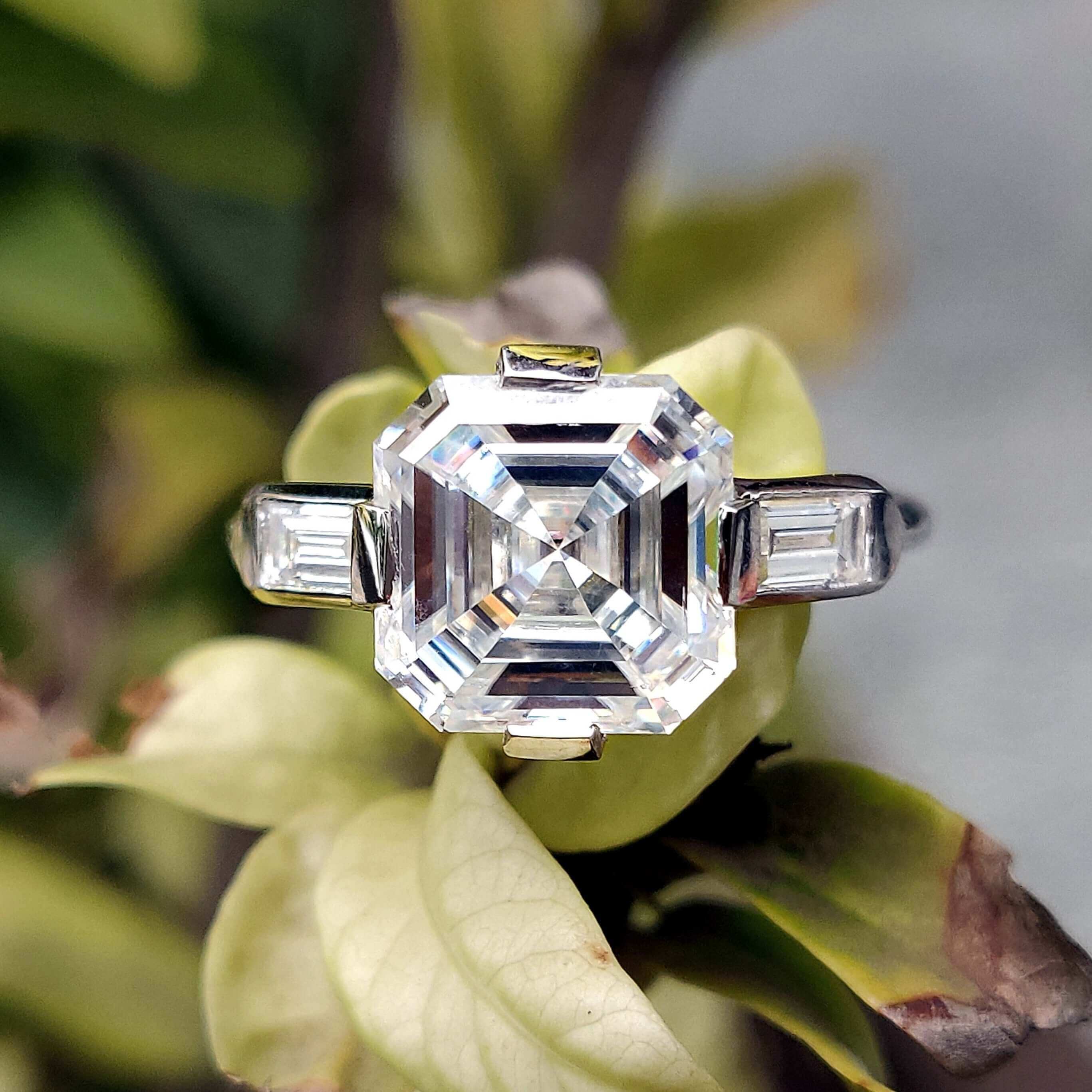 Asscher cut engagement ring tapered baguette ring