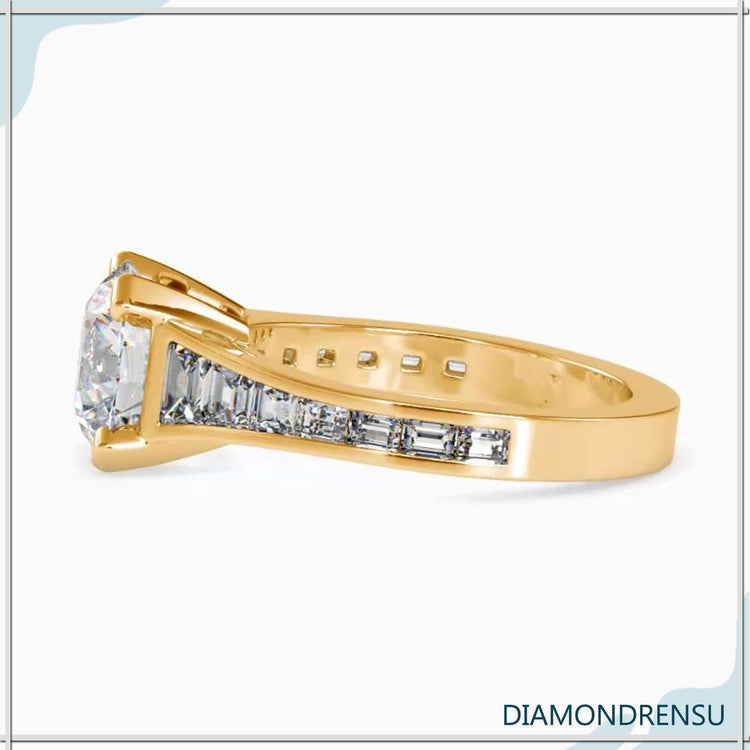Rose gold diamond ring with handmade tab prong design.
