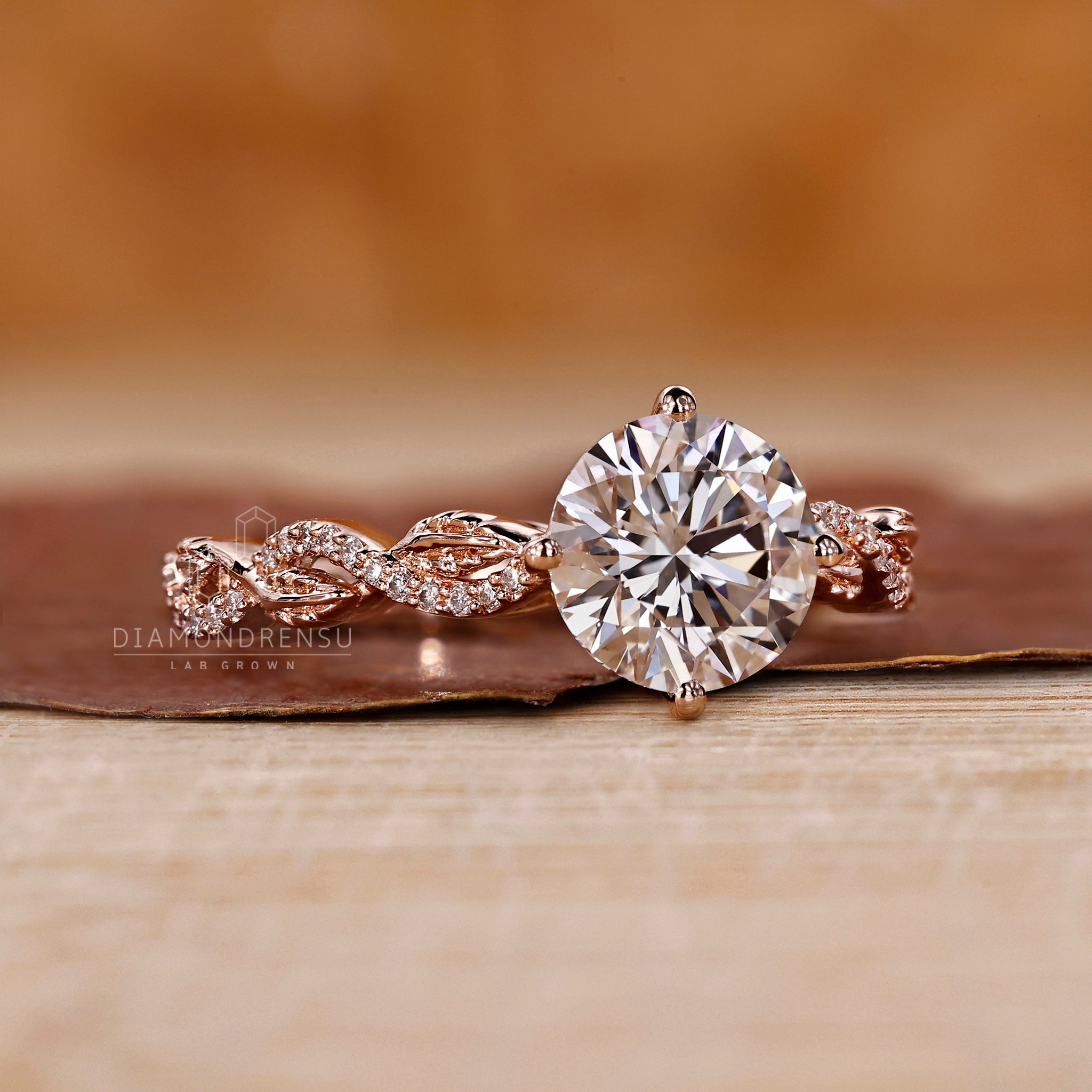 Twisted pave ring in nature inspired engagement ring design

