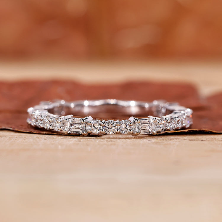 Lab grown diamond half eternity wedding band UK.

