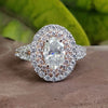 Oval Moissanite Engagement Ring with a stunning double halo ring design.