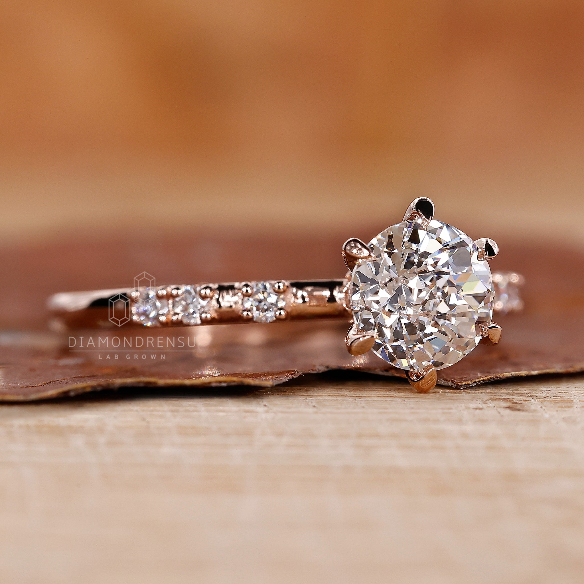 Jubilee cut diamond ring set with IGI certified lab grown diamonds.
