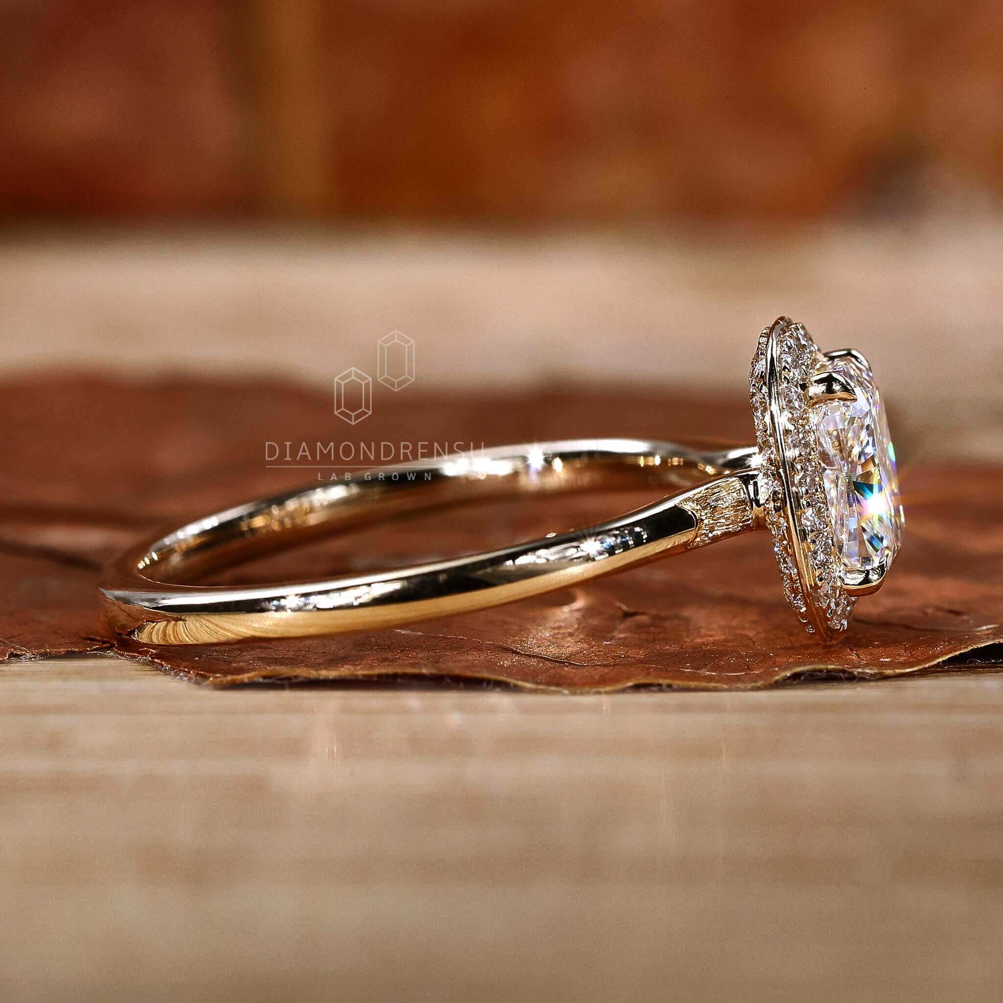 lab grown diamond halo engagement ring