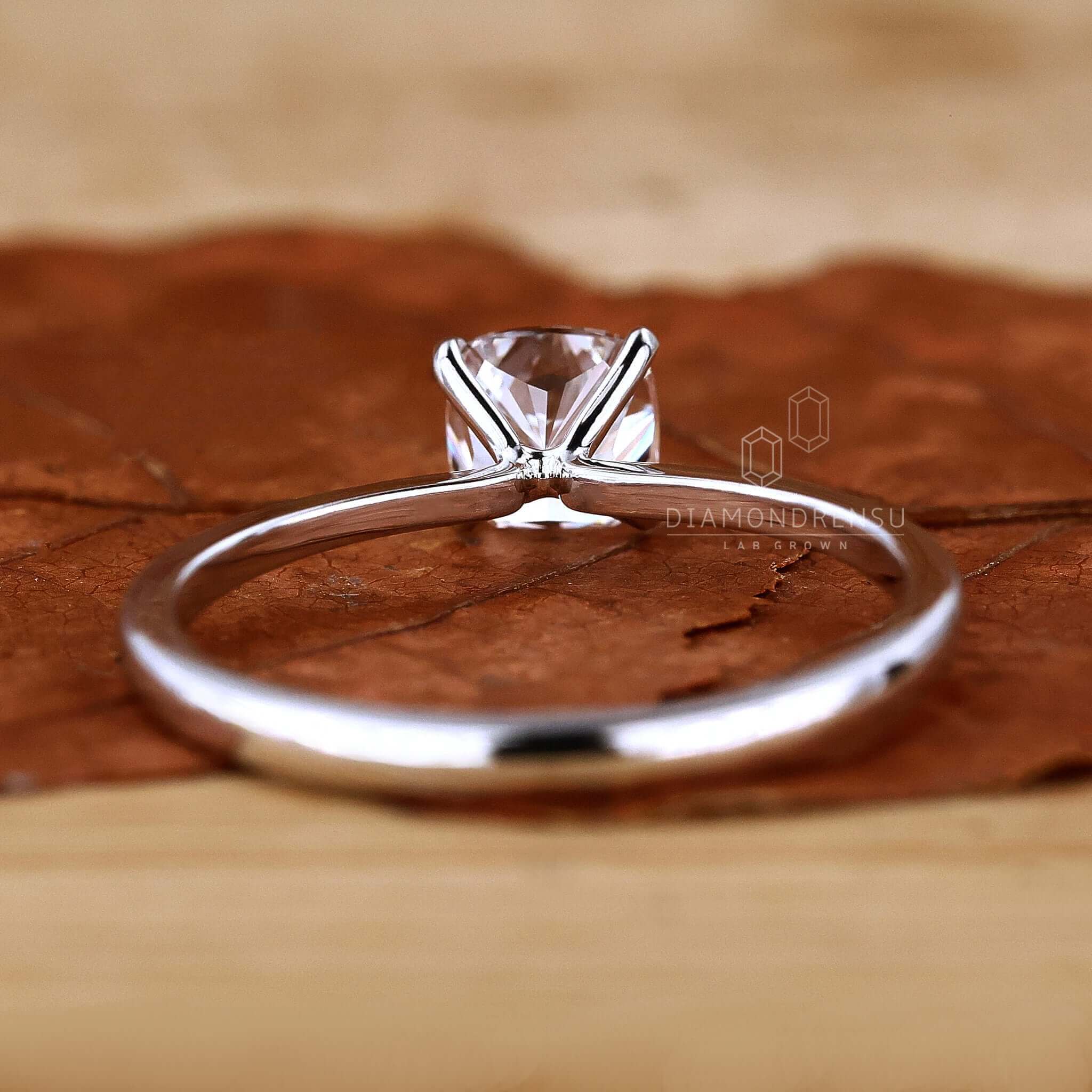 Beautiful solitaire diamond ring in a cushion ring cut design.