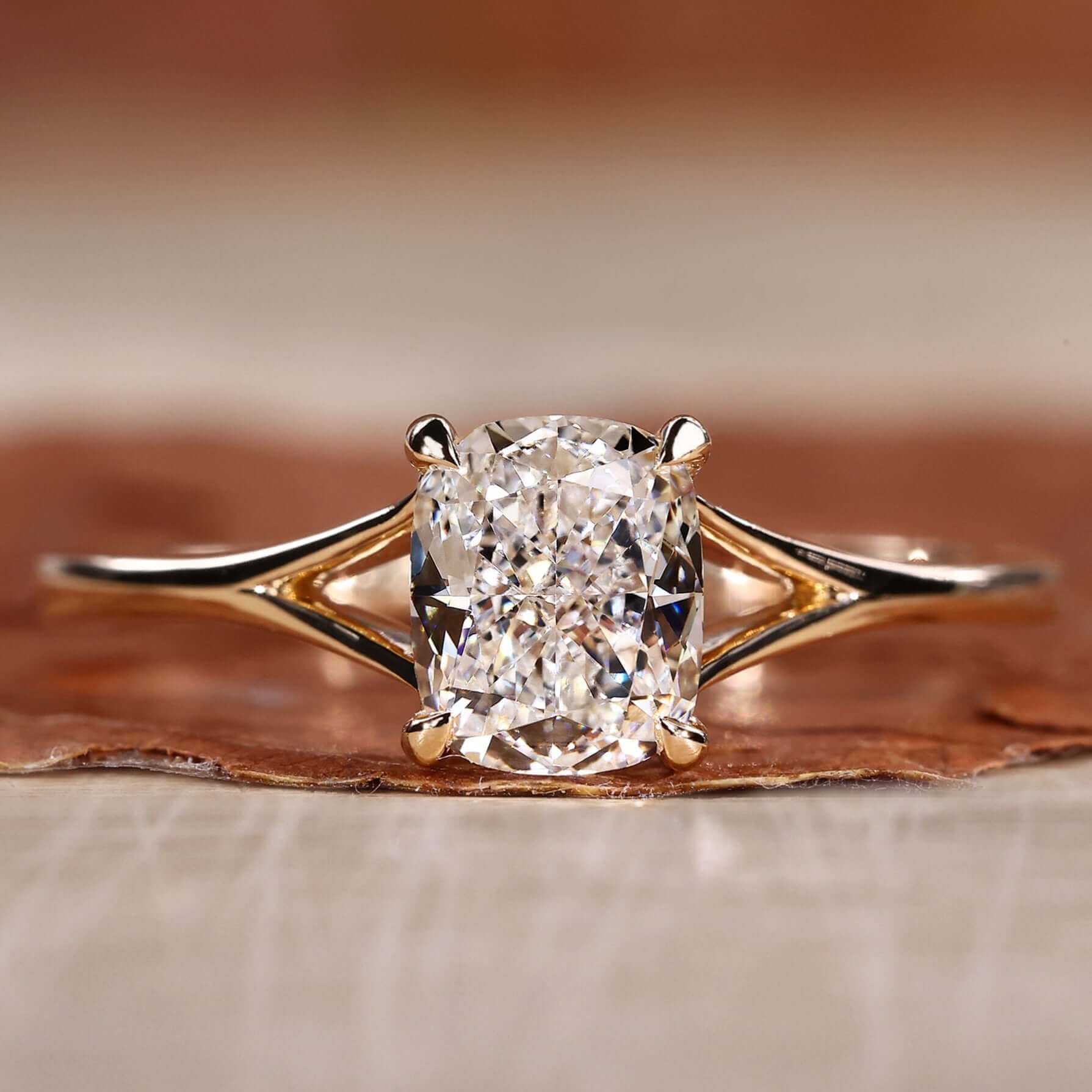 cushion cut lab grown diamond engagement ring