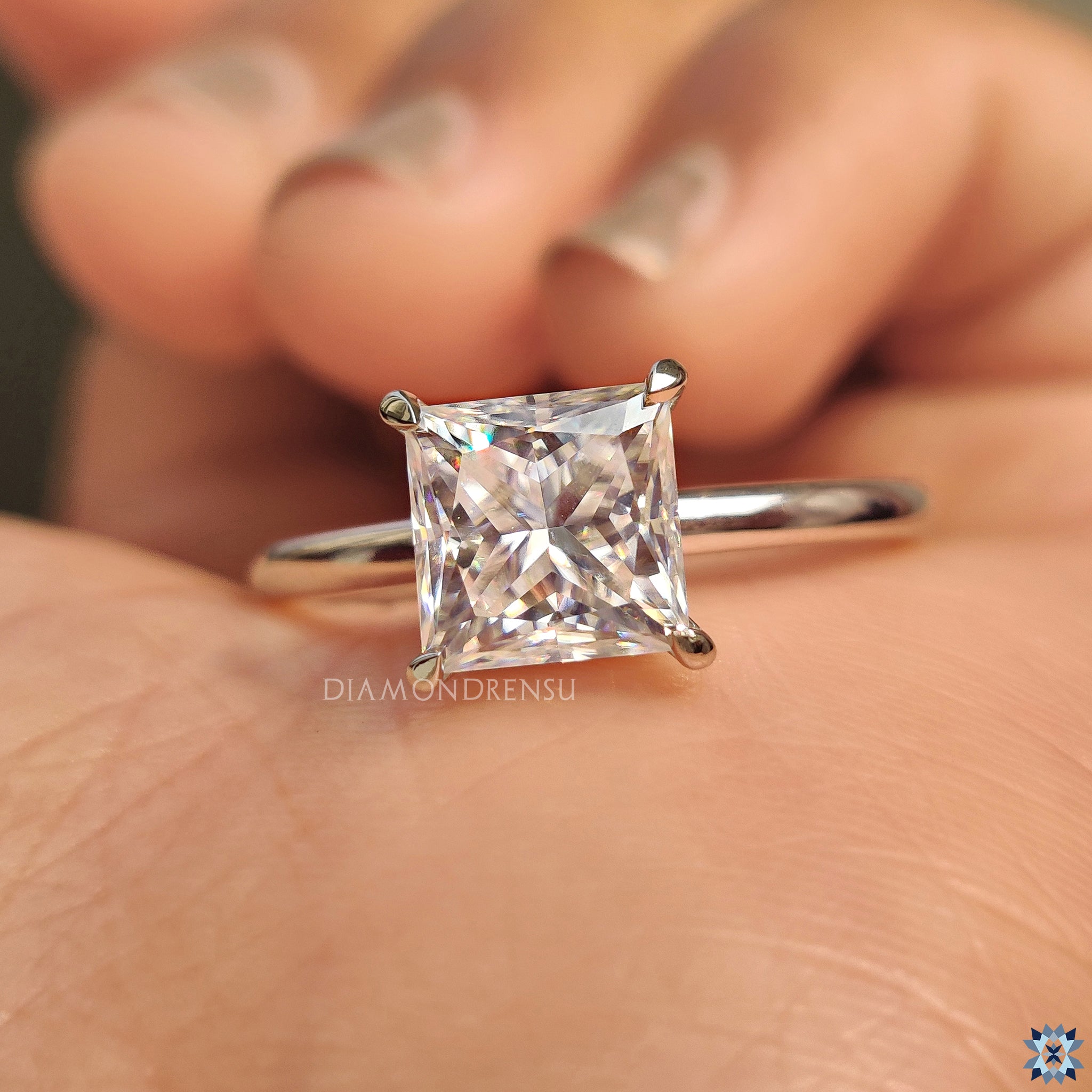 Round Moissanite hidden halo in custom engagement ring style
