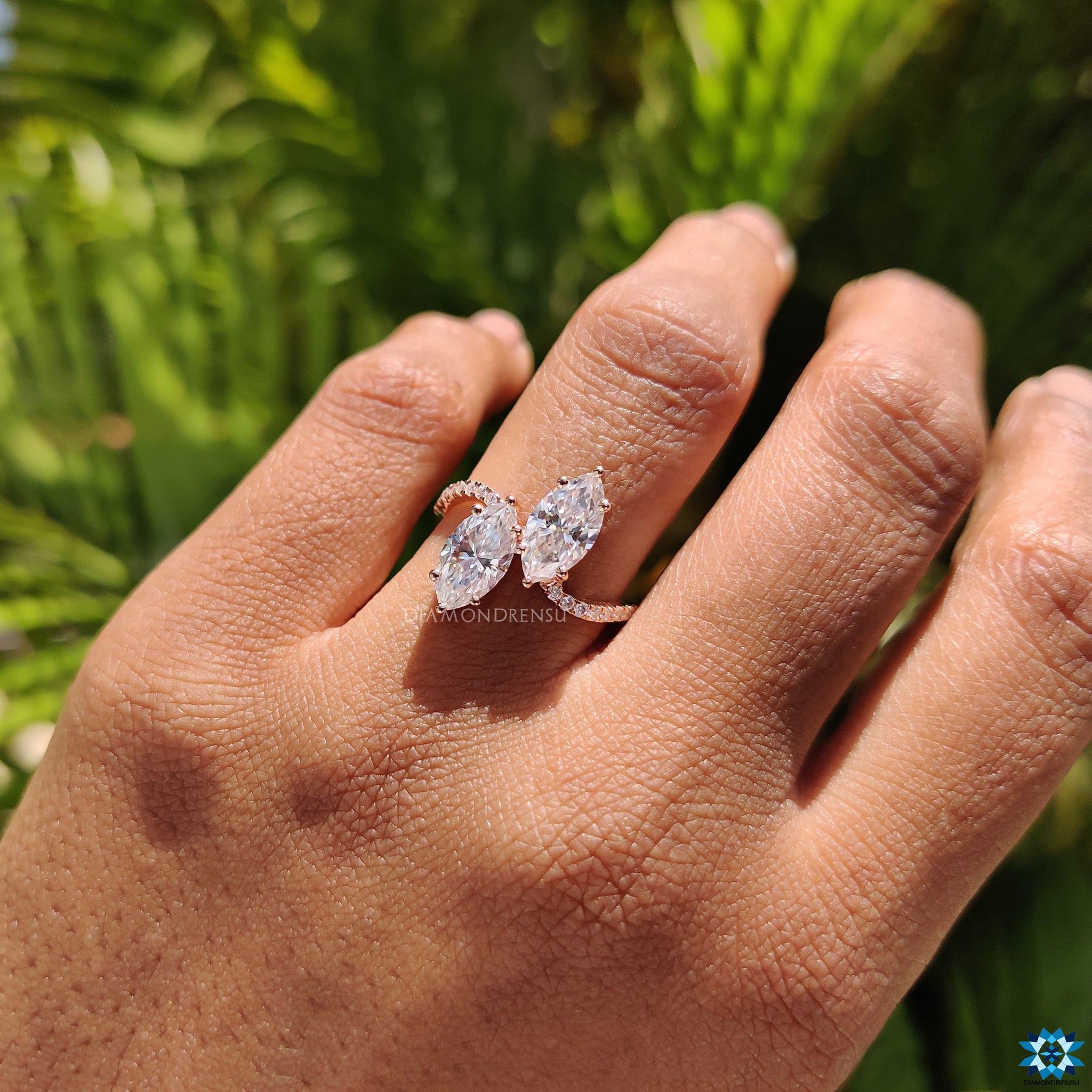 Buy moissanite ring from Diamondrensu UK featuring a double stone design.
