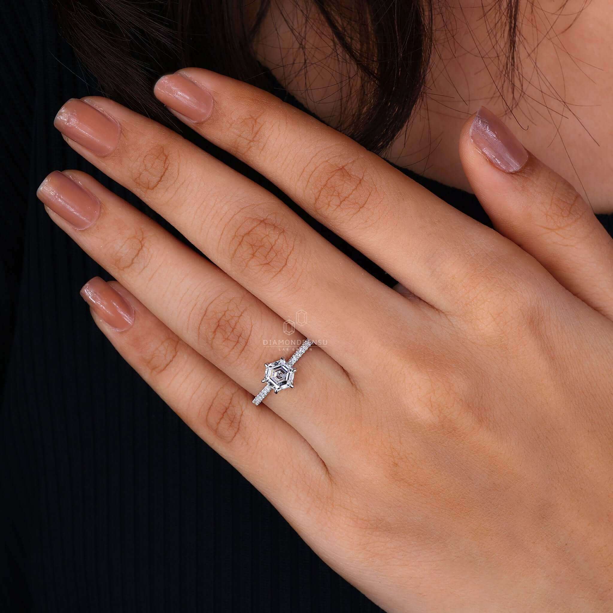 White gold engagement ring crafted for timeless love.