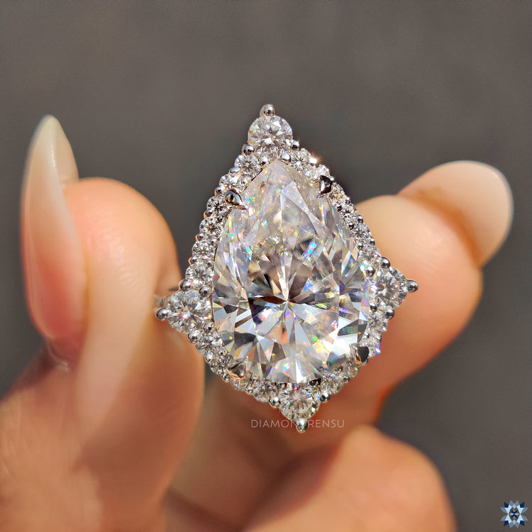 Round cut ring with halo engagement ring
