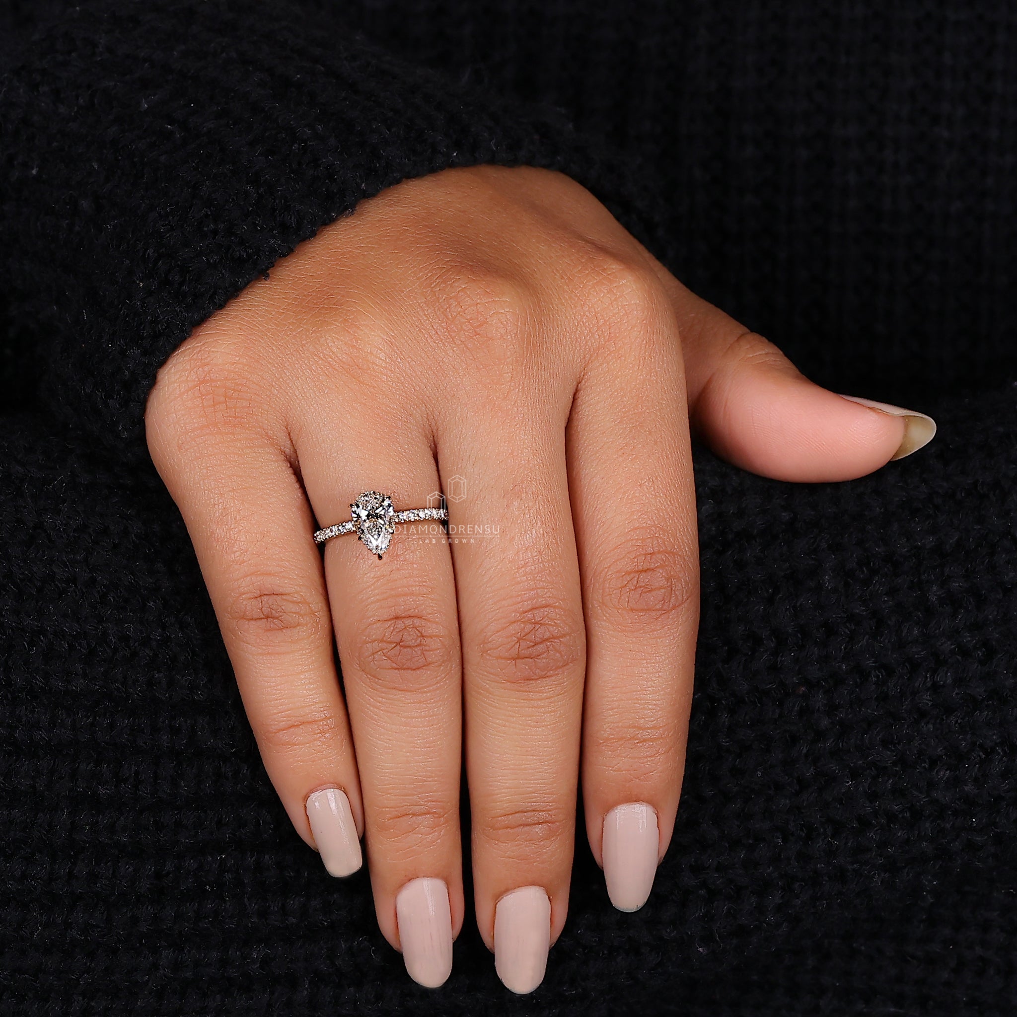 Pave Setting Ring with claw prong ring setting in yellow gold.
