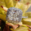 Radiant Cut Moissanite Ring with a stunning moissanite halo ring design.