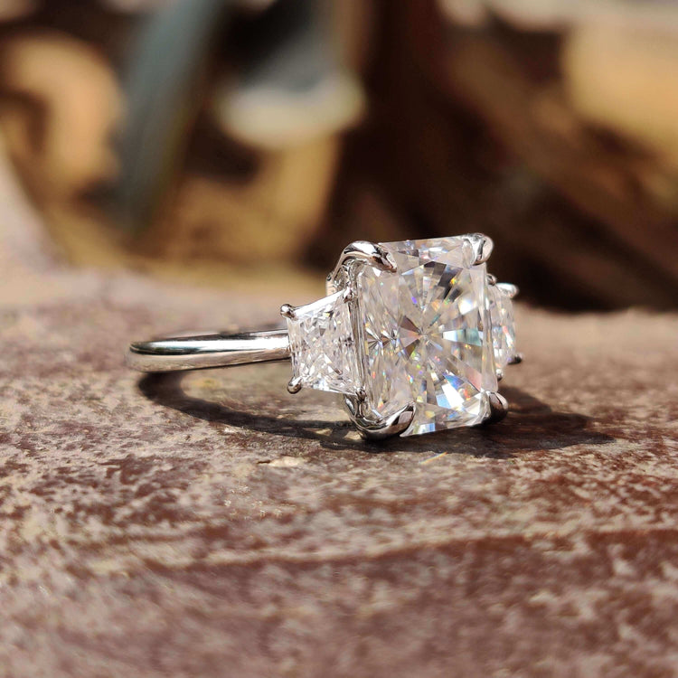 Handmade moissanite engagement ring in white gold.
