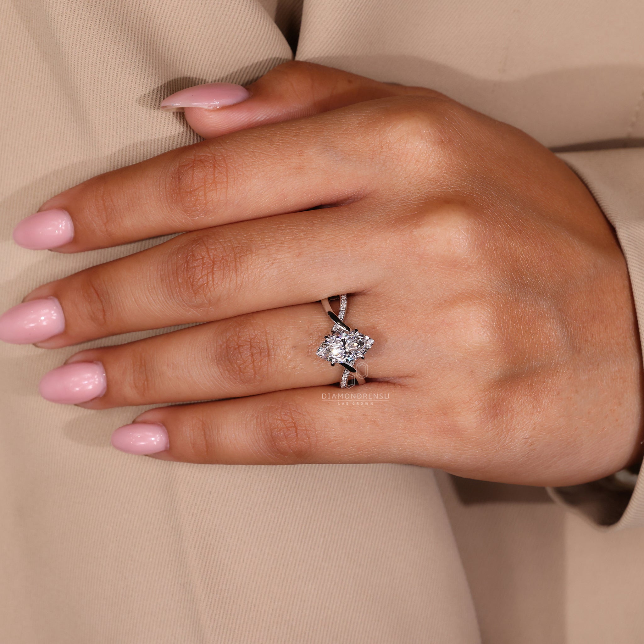 Round cut pave band in handmade ring collection from Diamondrensu UK.
