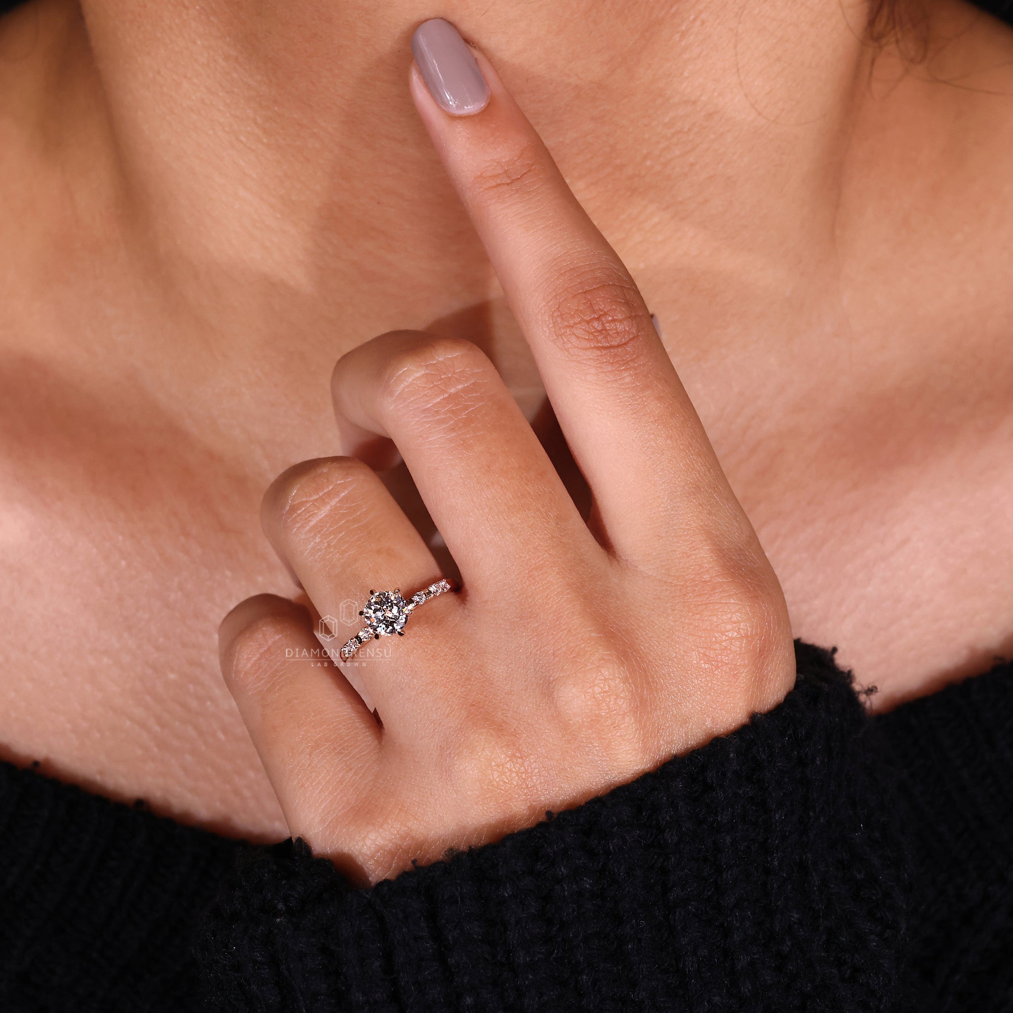 IGI certified Lab Grown Diamond in a rose gold ring design.
